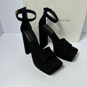 Good American Womens Black Suede Square Toe Block Heel Platform Shoe Size 9.5